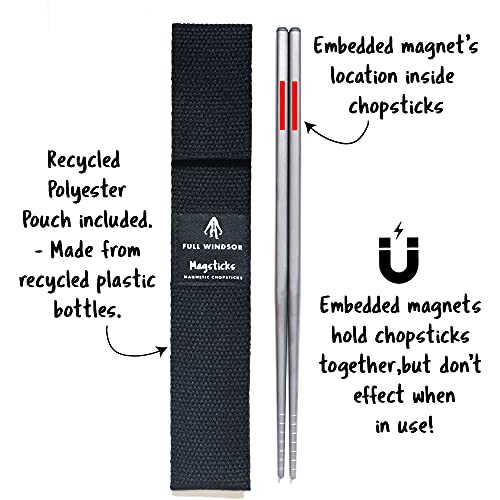 FULL WINDSOR - MAGSTICKS - Magnetic Titanium Chopsticks for Asian Cooking, Reusable Training Chopsticks for Travel, Cooking, and Dining, Lightweight Portable Utensils with Carrying Case for Daily Use - Image 3