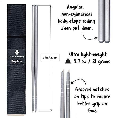 FULL WINDSOR - MAGSTICKS - Magnetic Titanium Chopsticks for Asian Cooking, Reusable Training Chopsticks for Travel, Cooking, and Dining, Lightweight Portable Utensils with Carrying Case for Daily Use - Image 4