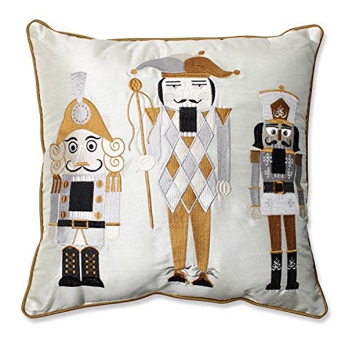 Pillow Perfect Indoor Embroidered Nutcrackers Throw Pillow, 16.5" x 16.5", Gold/Silver - Image 1