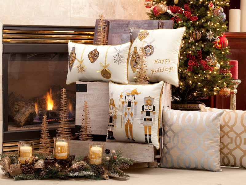 Pillow Perfect Indoor Embroidered Nutcrackers Throw Pillow, 16.5" x 16.5", Gold/Silver - Image 2