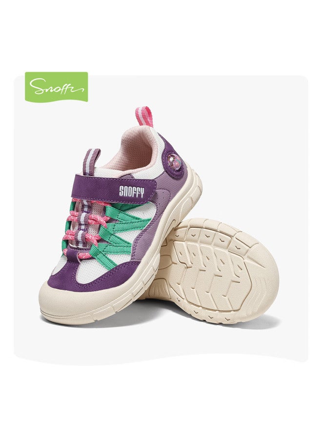 Snoffy Kids Sports Shoes Spring Fashion Colorblock Girls Running Shoes Breathable Comfortable Outdoor Casual Shoes Grape Purple Size 34 - Image 1