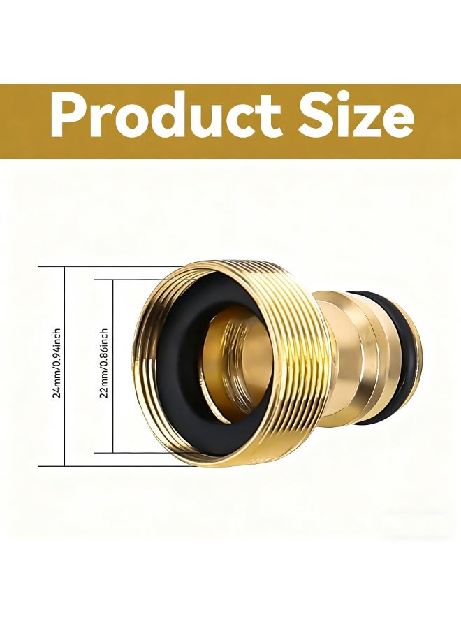 OSHIMA 2 Pcs Brass Female Threaded Tap Connector, 22-24mm Universal Kitchen Mixer Hose Adapter, Brass Garden Hose Tap Connector, Watering Pipe Snap Adaptor Tool for Faucet Nozzle Quick Connect - Image 2
