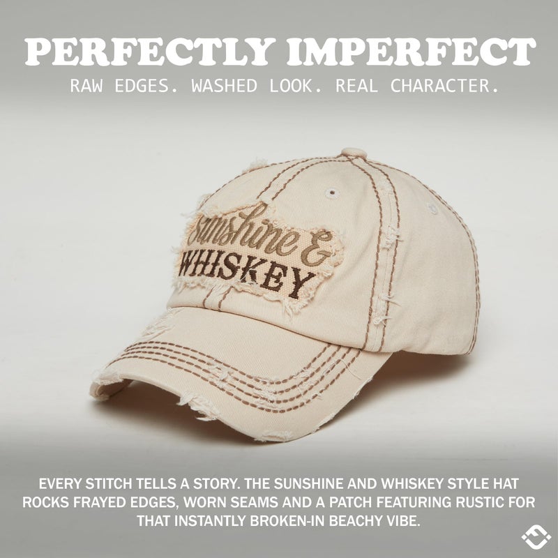 Funky Junque Womens Baseball Hat Vintage Distressed Unstructured Sunshine Hat Beach Baseball Cap for Women - Sunshine & Whiskey - Beige - Image 4