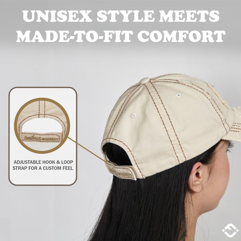Funky Junque Womens Baseball Hat Vintage Distressed Unstructured Sunshine Hat Beach Baseball Cap for Women - Sunshine & Whiskey - Beige - Image 3