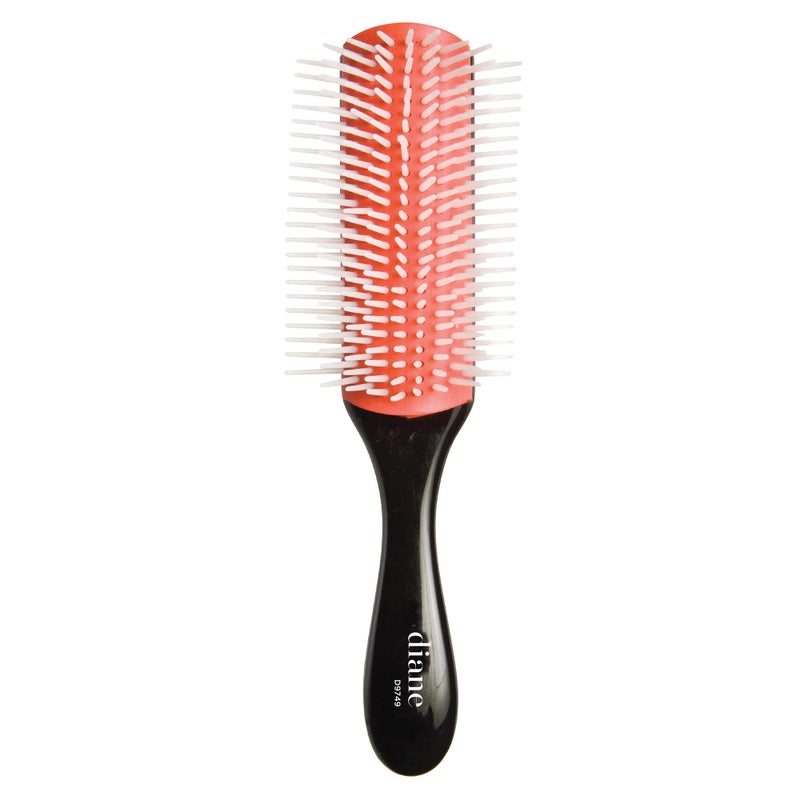 Diane Pro Nylon Pin 9 Row Styling Brush for Detangling, Separating, Shaping, and Defining Wet or Curly Hair, Heat-Resistant, Anti-Static, Black/Red - Image 1