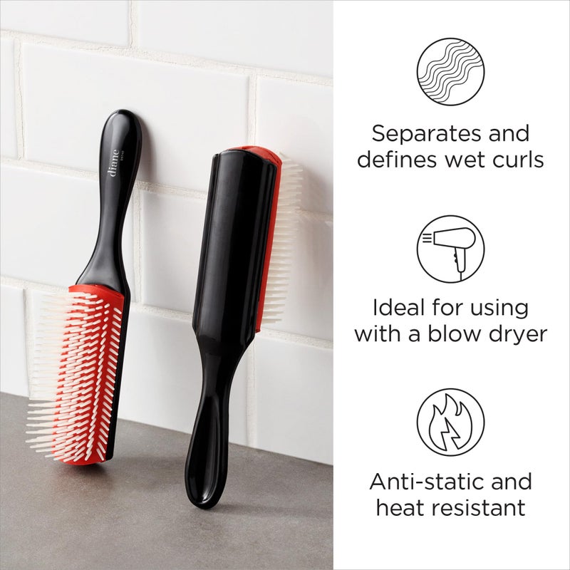 Diane Pro Nylon Pin 9 Row Styling Brush for Detangling, Separating, Shaping, and Defining Wet or Curly Hair, Heat-Resistant, Anti-Static, Black/Red - Image 2