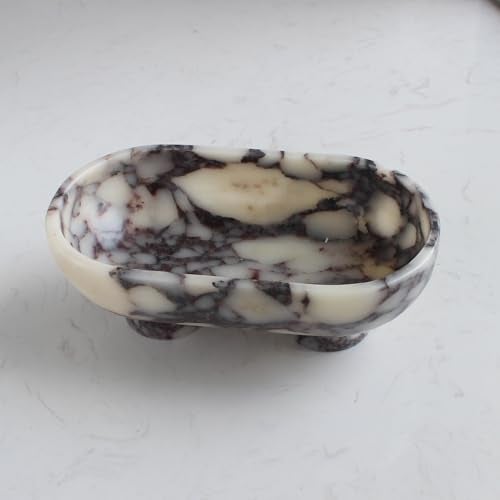 Nawgnail Natural Oval Calacatta Viola Marble Fruit Bowl for Kitchen Counter 10", Large Decorative Bowl Two-Legs for Home Decor, Fruits Holder For Dining Table - Kitchen Organization - Image 5