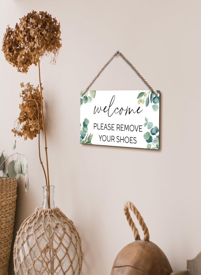 FUGWN Welcome Please Remove Your Shoes Hanging Wooden Sign, Modern Wall Pediment, 12x6 Inches - Image 4