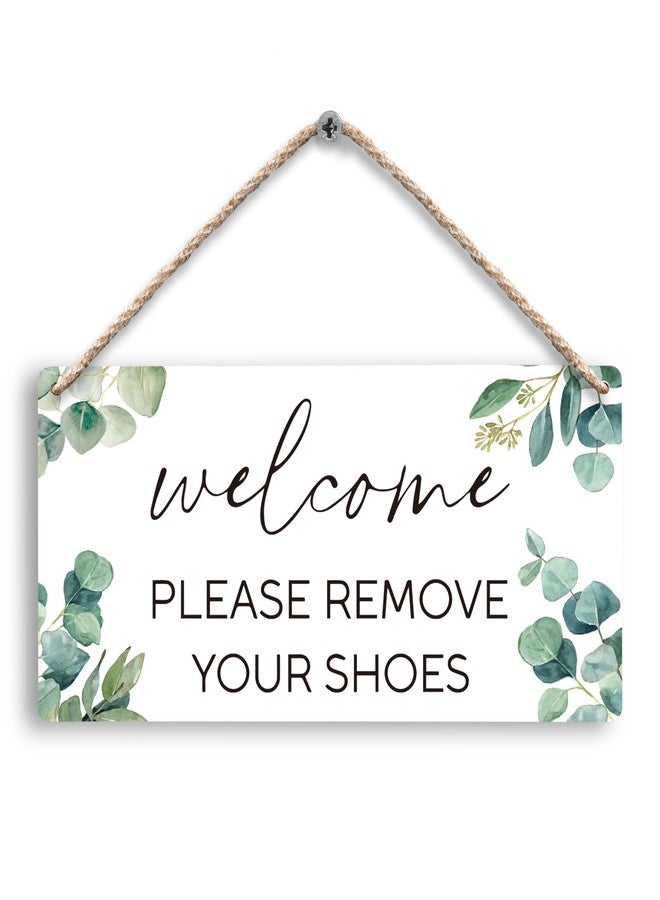 FUGWN Welcome Please Remove Your Shoes Hanging Wooden Sign, Modern Wall Pediment, 12x6 Inches - Image 1