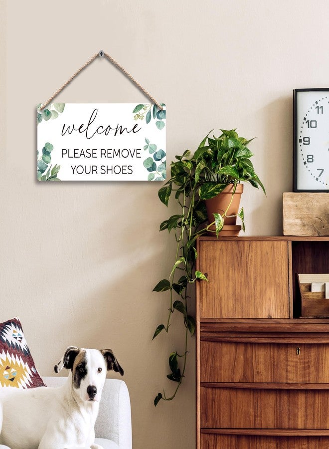 FUGWN Welcome Please Remove Your Shoes Hanging Wooden Sign, Modern Wall Pediment, 12x6 Inches - Image 2