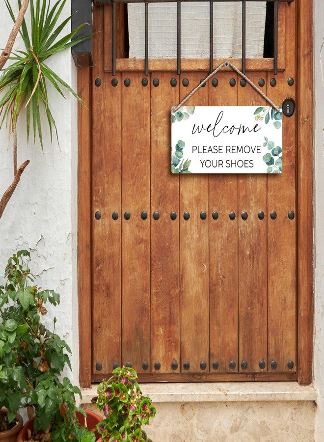 FUGWN Welcome Please Remove Your Shoes Hanging Wooden Sign, Modern Wall Pediment, 12x6 Inches - Image 3