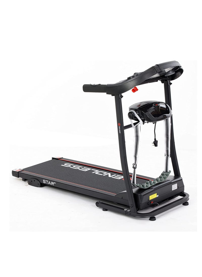 ENDLESS  - Star Plus Treadmill with Massager | 3HP Peak Power DC Motor | 10 km/hr Speed | 90kg User Weight Capacity | 410mm Running Area | Foldable, Manual Incline, Speakers & 12 Preset Programs - Image 1