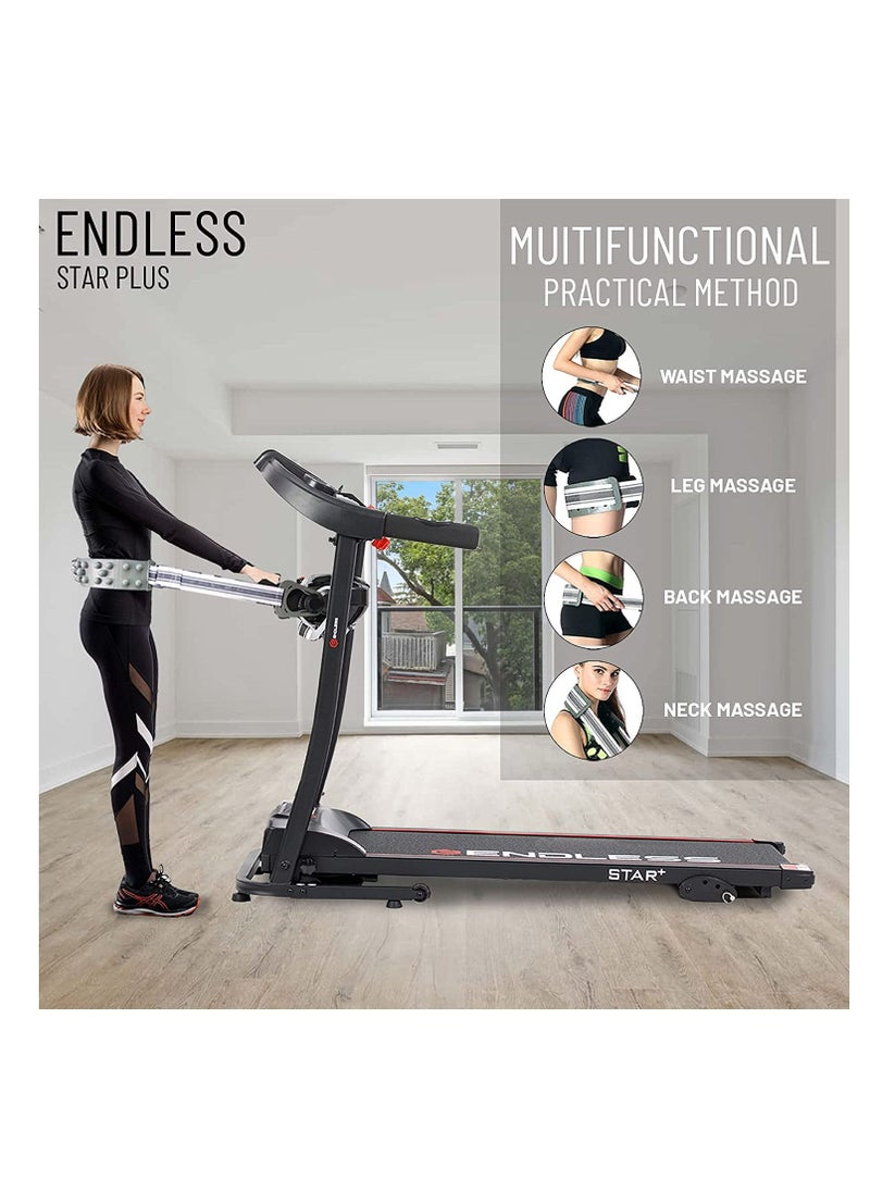 ENDLESS  - Star Plus Treadmill with Massager | 3HP Peak Power DC Motor | 10 km/hr Speed | 90kg User Weight Capacity | 410mm Running Area | Foldable, Manual Incline, Speakers & 12 Preset Programs - Image 1