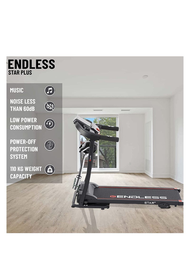 ENDLESS  - Star Plus Treadmill with Massager | 3HP Peak Power DC Motor | 10 km/hr Speed | 90kg User Weight Capacity | 410mm Running Area | Foldable, Manual Incline, Speakers & 12 Preset Programs - Image 1