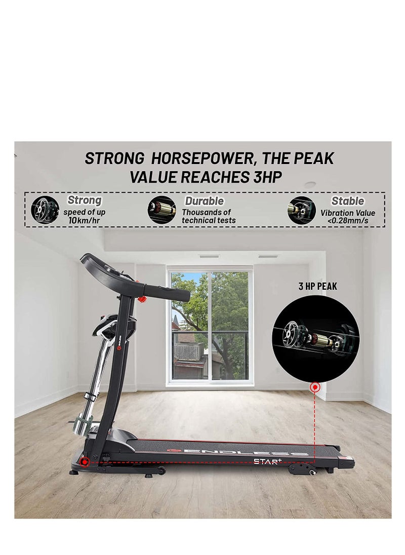 ENDLESS  - Star Plus Treadmill with Massager | 3HP Peak Power DC Motor | 10 km/hr Speed | 90kg User Weight Capacity | 410mm Running Area | Foldable, Manual Incline, Speakers & 12 Preset Programs - Image 1