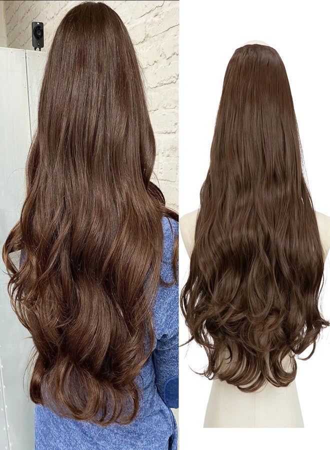 سارلا وصلات شعر سارلا بمشبك على شكل حرف U، شعر صناعي طويل مموج كثيف يغطي الرأس بالكامل، لون بني متوسط، طول 24 بوصة - Image 1