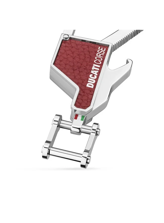Ducati Corse Tifoso Silver with Red Leather Keyring for Men