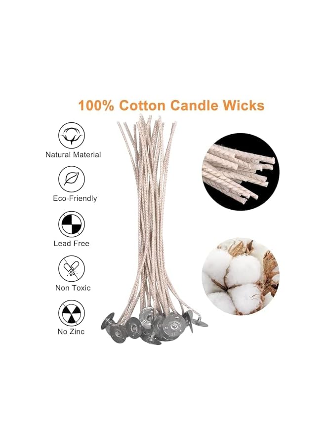 The Bros Candle Wicks, ECO Wicks for Soy Candles, 15 cm 100pcs Pre-Waxed Candle Wick, Thick Candle Wick with Base, Coated with Natural Soy Wax Cotton & Paper Wicks for Soy Beeswax Candle Making - Image 2