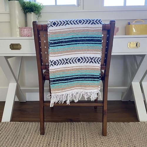 Del Mex Classic Mexican Blanket, Large Authentic Woven Falsa Throw (70"x50"), Artisan Southwest Décor for Beach, Yoga, Outdoors (Mint/Tan) - Image 5