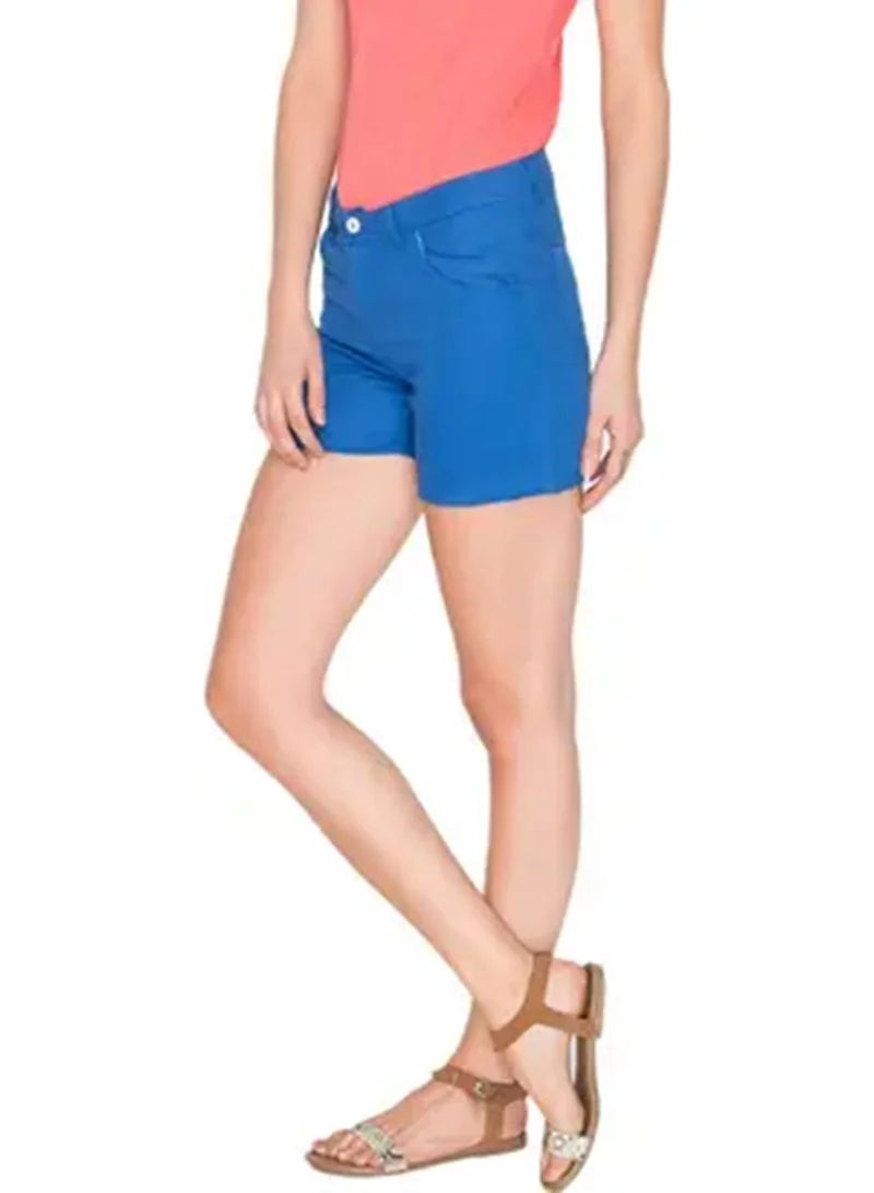 Women's Azure Blue Solid Twill Shorts