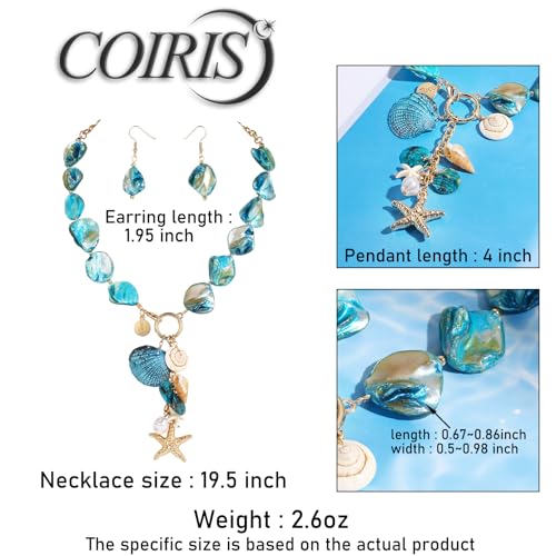Coiris Natural Seashell Choker Necklaces Earrings Jewelry Set for Women Starfish Shell Freshwater Pearl Collar Necklaces for Women Irregular Mother of Pearl Jewelry Set(ST0023-Blue) - Image 5