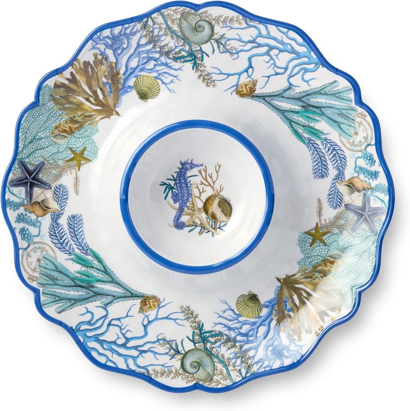 Certified International Blue Lagoon 2Piece Melamine Appetizer Set  Coastal Blues  Coral White Chip  Dip Platter 145 and Rectangular Serving Tray 19 x 8 Perfect for Entertaining  BeachThemed Parties - Image 2
