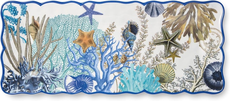 Certified International Blue Lagoon 2Piece Melamine Appetizer Set  Coastal Blues  Coral White Chip  Dip Platter 145 and Rectangular Serving Tray 19 x 8 Perfect for Entertaining  BeachThemed Parties - Image 3