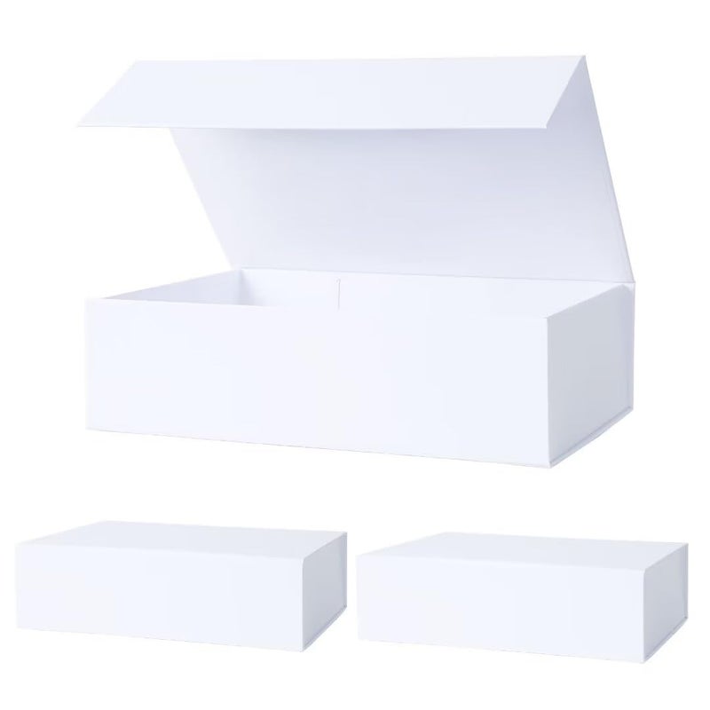 Aimyoo White Collapsible Gift Box with Magnetic Closure Lids 105x7x3 in Bridesmaid Groomsman Proposal Boxes Rectangle Storage Box 3 Pack