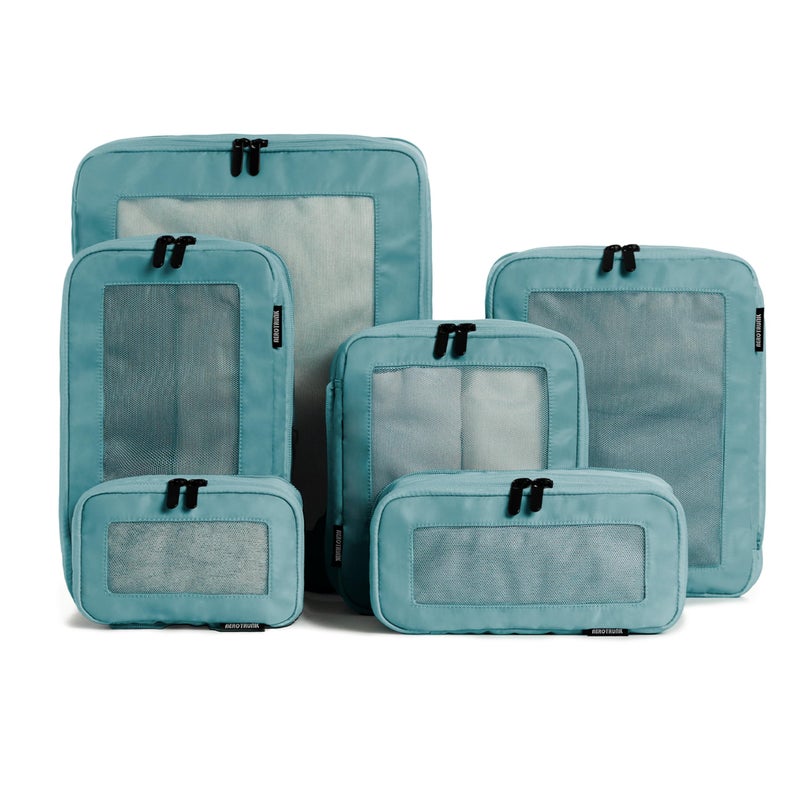 Aerotrunk Compression Packing Cubes for Travel - Luggage Organizer Bags - Double Zipper Packing Cubes for Suitcases (6-Pack, Teal) - Image 1