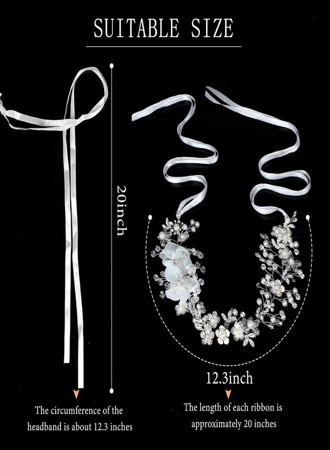 Kigeli 2 Pcs Wedding Flower Girl Headpiece Pearl Silver Princess Flower Girl Hair Accessory Wedding Tulle Flower Crystal Headband Cute Communion Headband for Baby Kids Birthday Photography Hair Accessories - Image 2