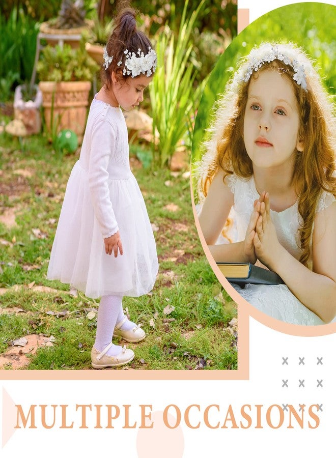 Kigeli 2 Pcs Wedding Flower Girl Headpiece Pearl Silver Princess Flower Girl Hair Accessory Wedding Tulle Flower Crystal Headband Cute Communion Headband for Baby Kids Birthday Photography Hair Accessories - Image 5