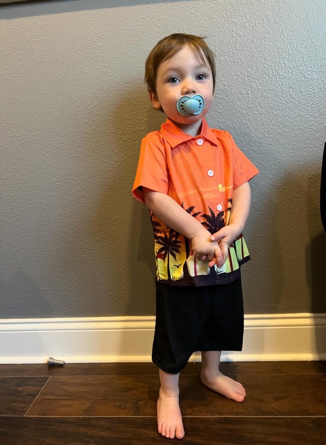 HIHA 6-9 Months Baby Boys Hawaiian Outfit Infant Hawaii Tropical Button Down Shirts Short Set Summer Sunset Coconut Tree Clothes Orange - Image 3