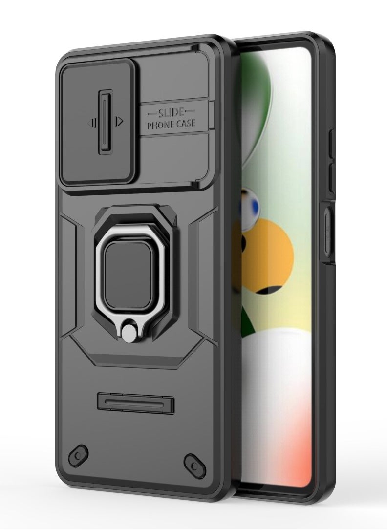 ماركة غير محددة - جراب هاتف Xiaomi Redmi Note 12 Pro Speed 5G المتين: حماية مقاومة للسقوط بمعايير عسكرية مع غطاء منزلق لحماية الكاميرا، ومسند مدمج لسهولة الاستخدام، وتصميم أنيق باللون الأسود. - Image 1