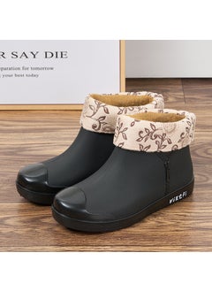 Generic Fashion Ladies Slip-On Rain Boots Comfortable Non-Slip Black [plus cotton sleeve]] 