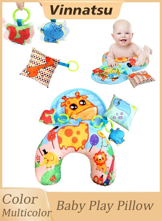 Vinnatsu Tummy Time Toys & Pillow Set for 0-3 Years Baby Head Pillow,Baby Play Pillow with 2 Bells and 1 Pendant Babies and Toddler Bedding Color High Contrast Baby Toys Gifts for Babies and Toddlers(Multicolor) - Image 1