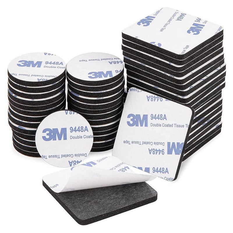 Foam Double-Sided Tape – Black, Square 4x4cm (60pcs) + Round 3x3cm (60pcs), 120 Total, Strong Adhesive