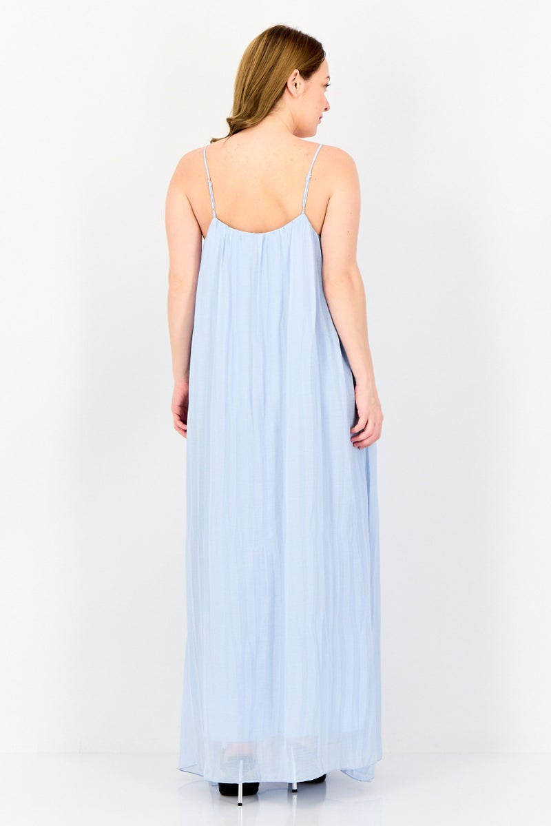 bebe Women Pleated Maxi Dress, Light Blue - Image 4