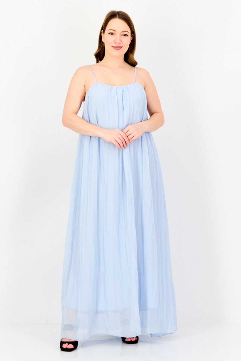 bebe Women Pleated Maxi Dress, Light Blue - Image 1