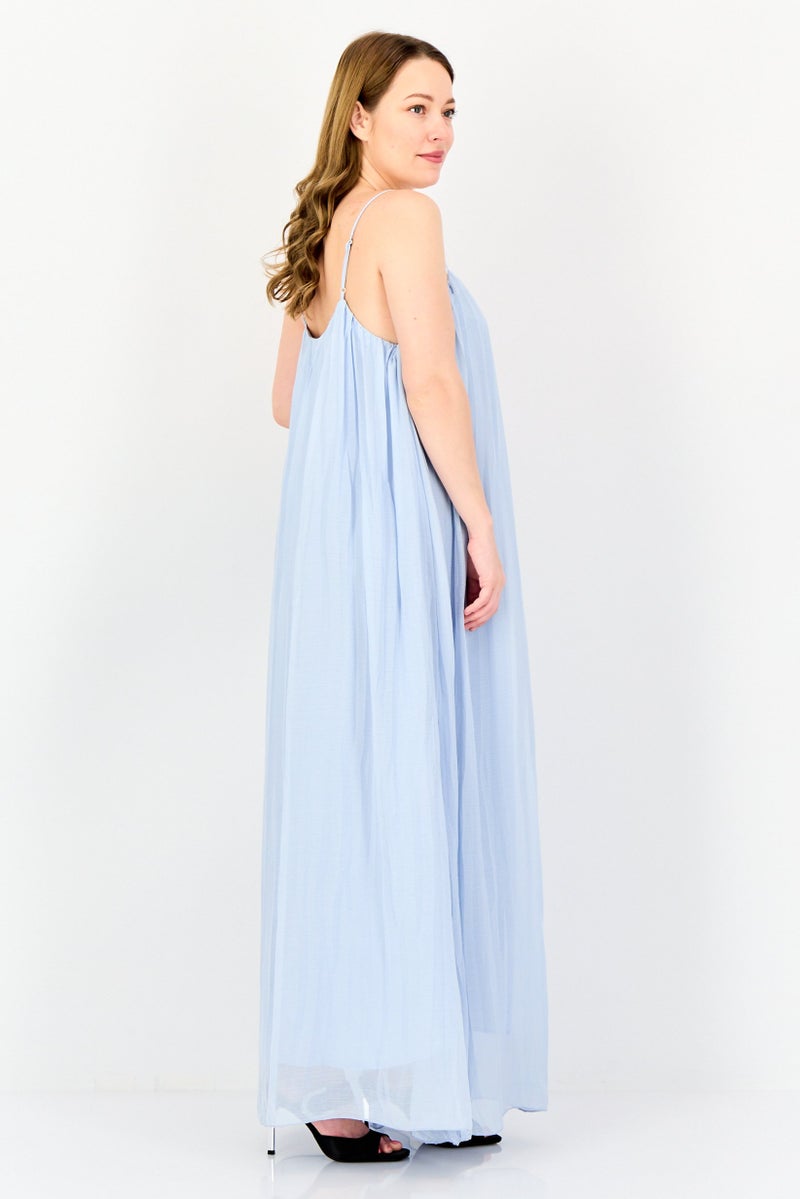 bebe Women Pleated Maxi Dress, Light Blue - Image 3