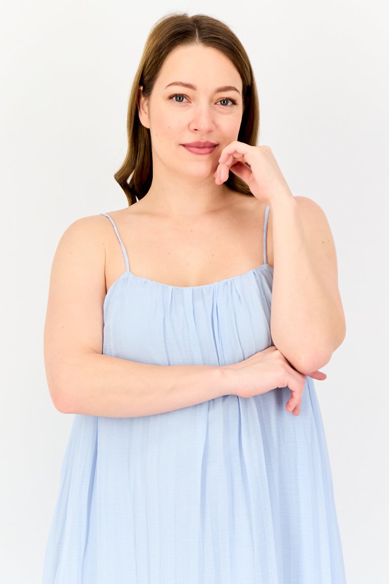 bebe Women Pleated Maxi Dress, Light Blue - Image 2