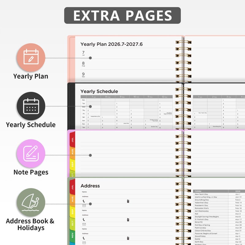 EMSHOI 2026-2027 Appointment Book, A4 15-Minute Hourly Planner, July 2026 - June 2027, Academic Planner Weekly and Monthly, 100GSM Thick Paper, Flexible Cover, Note Pages, Colorful Tabs, Light Green - Image 5