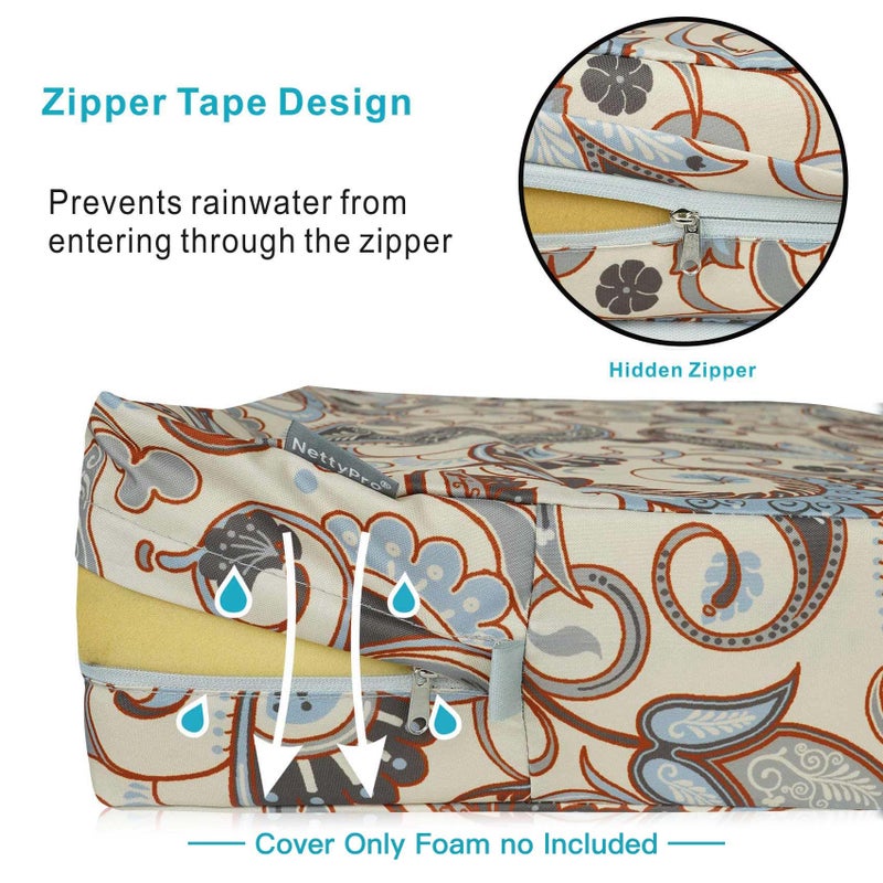 NettyPro Patio Chair Seat Cushion Covers Set 4, Waterproof Outdoor Furniture Cushion Slipcovers with Zipper and Tie, 21 x 19 x 3 Inch, Replacement Cover Only, Vintage - Image 4