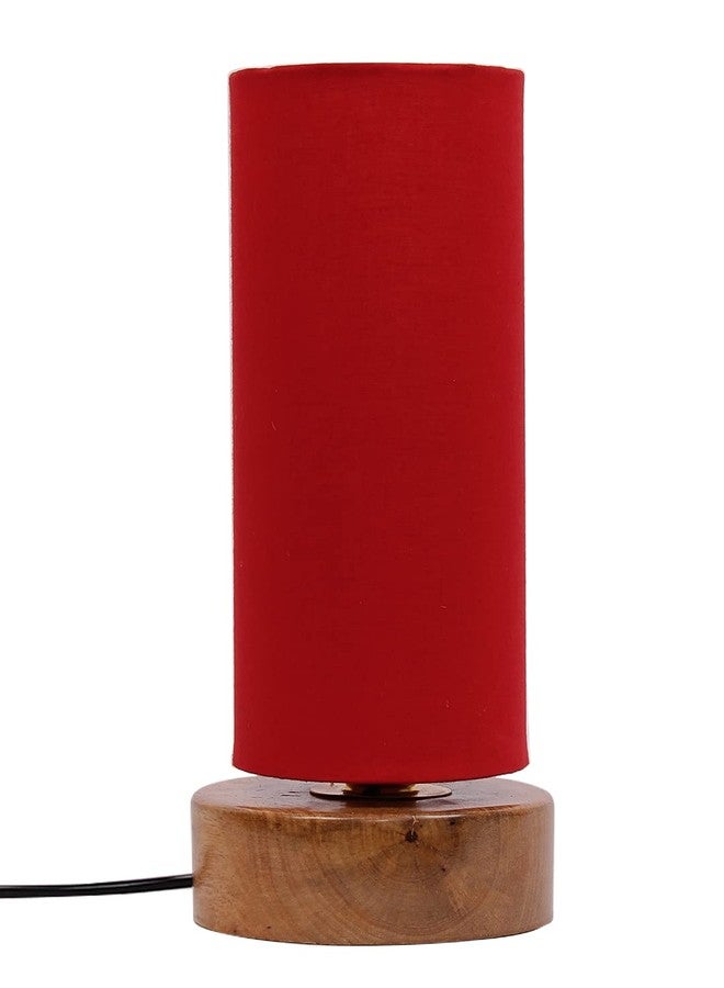 Devansh Red Cotton Shade with Round Wood Base - Image 3