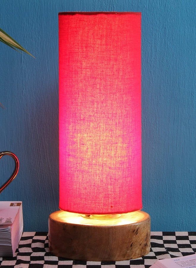 Devansh Red Cotton Shade with Round Wood Base - Image 1