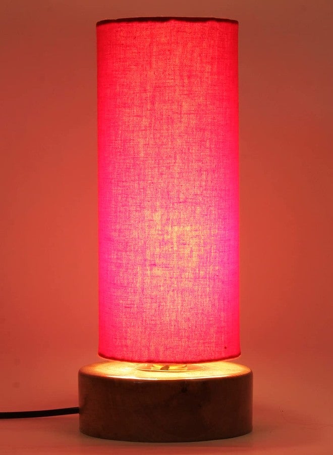 Devansh Red Cotton Shade with Round Wood Base - Image 5