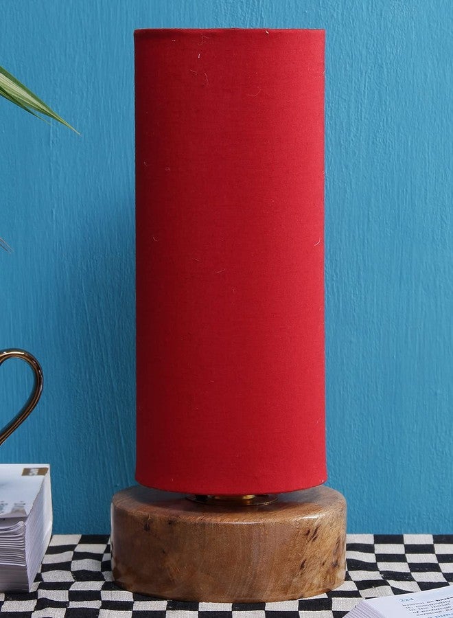Devansh Red Cotton Shade with Round Wood Base - Image 2