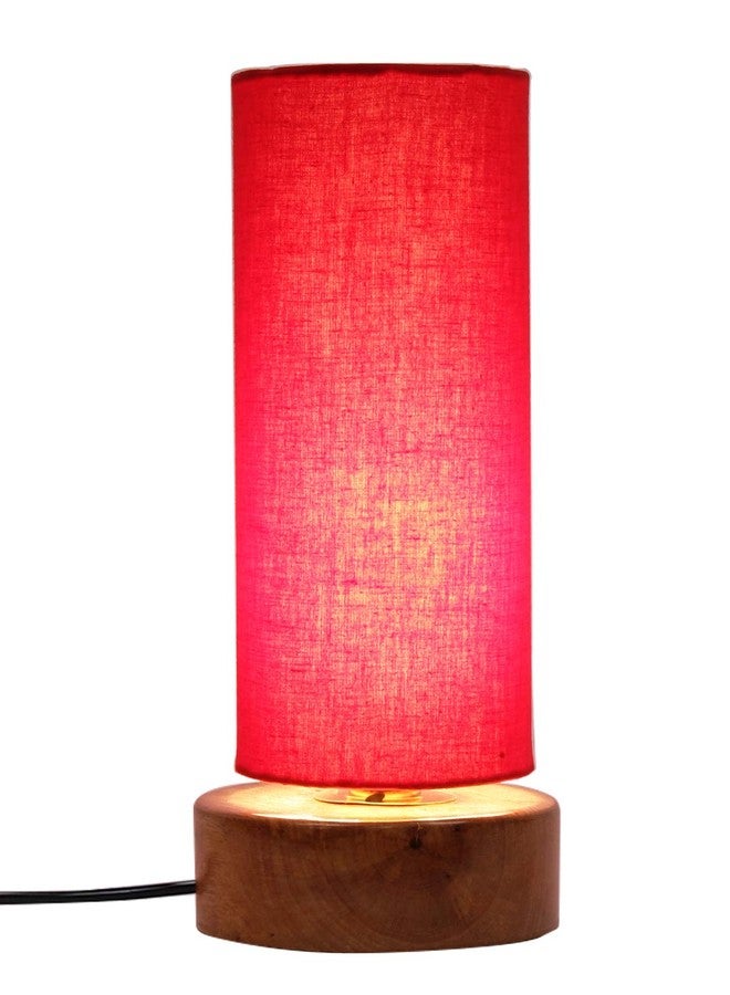 Devansh Red Cotton Shade with Round Wood Base - Image 4