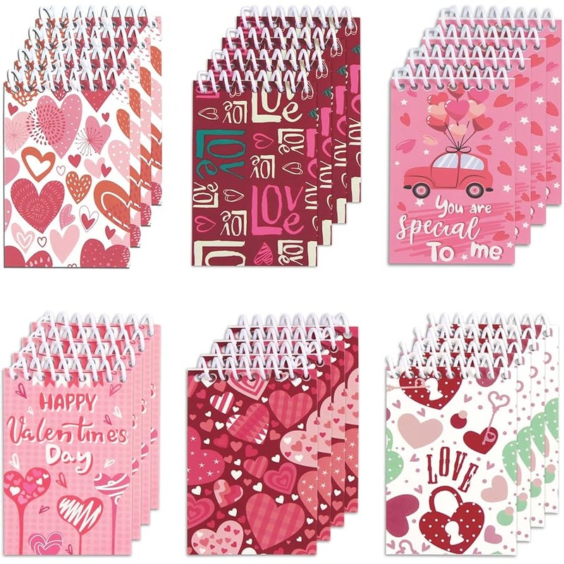 CCINEE 24 Pack Mini Valentine's Day Notepads, Assorted Heart Spiral Notebooks for Valentine's Day Class School Gift Exchange Goodie Bag Stuffers Filler Supplies - Image 1