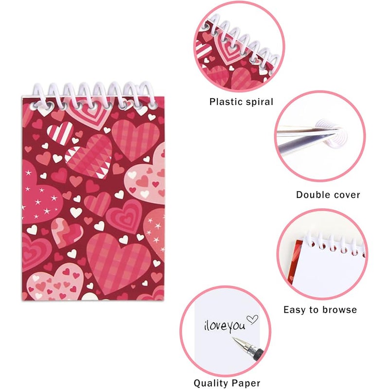 CCINEE 24 Pack Mini Valentine's Day Notepads, Assorted Heart Spiral Notebooks for Valentine's Day Class School Gift Exchange Goodie Bag Stuffers Filler Supplies - Image 3