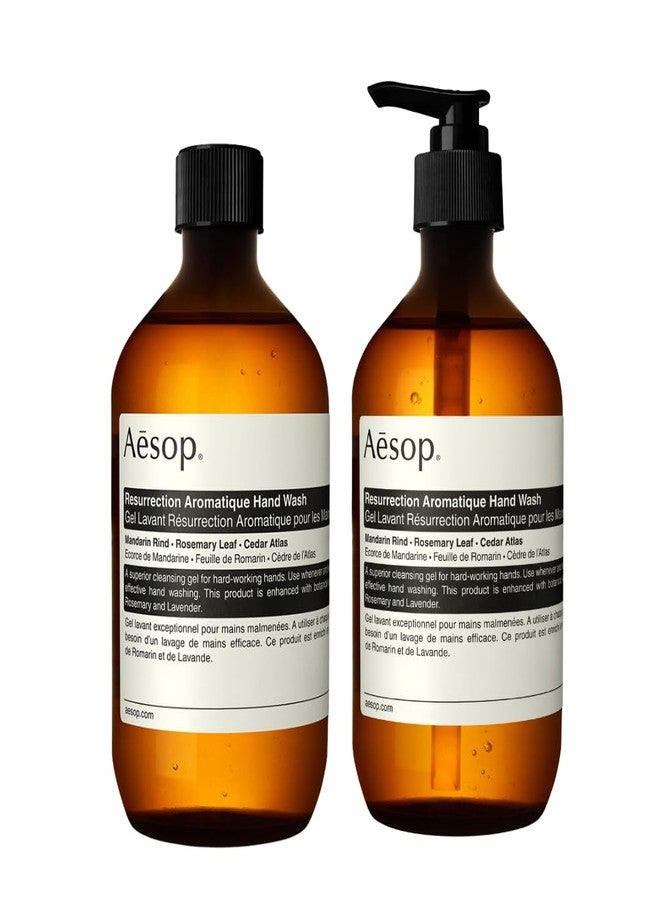 Aesop Resurrection Aromatique Hand Wash & Refill | Non-Drying Gentle Gel Hand Wash with Orange, Rosemary and Lavender Oils | 16.9oz / 500mL (Pack of 2) - Image 1